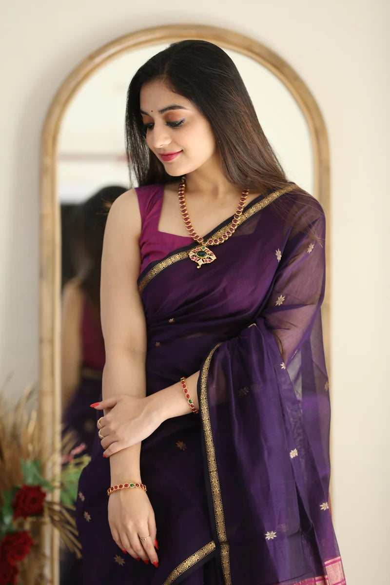Dark Purple and Magenta Pink Silk Saree