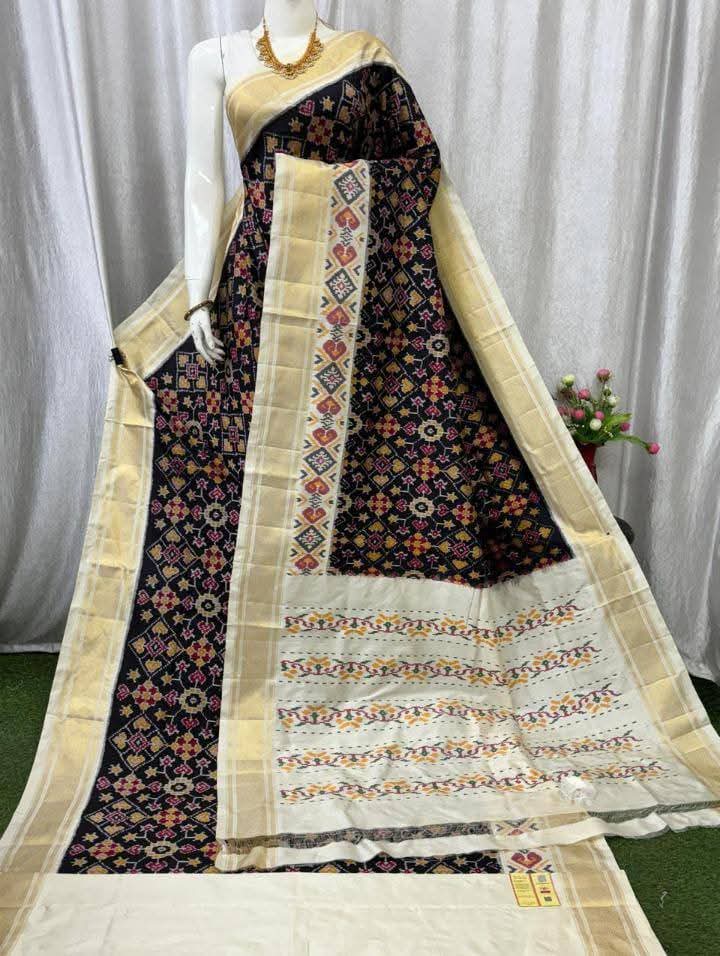 Black Handloom Pochampally Ikkat Silk Saree with Zari Border