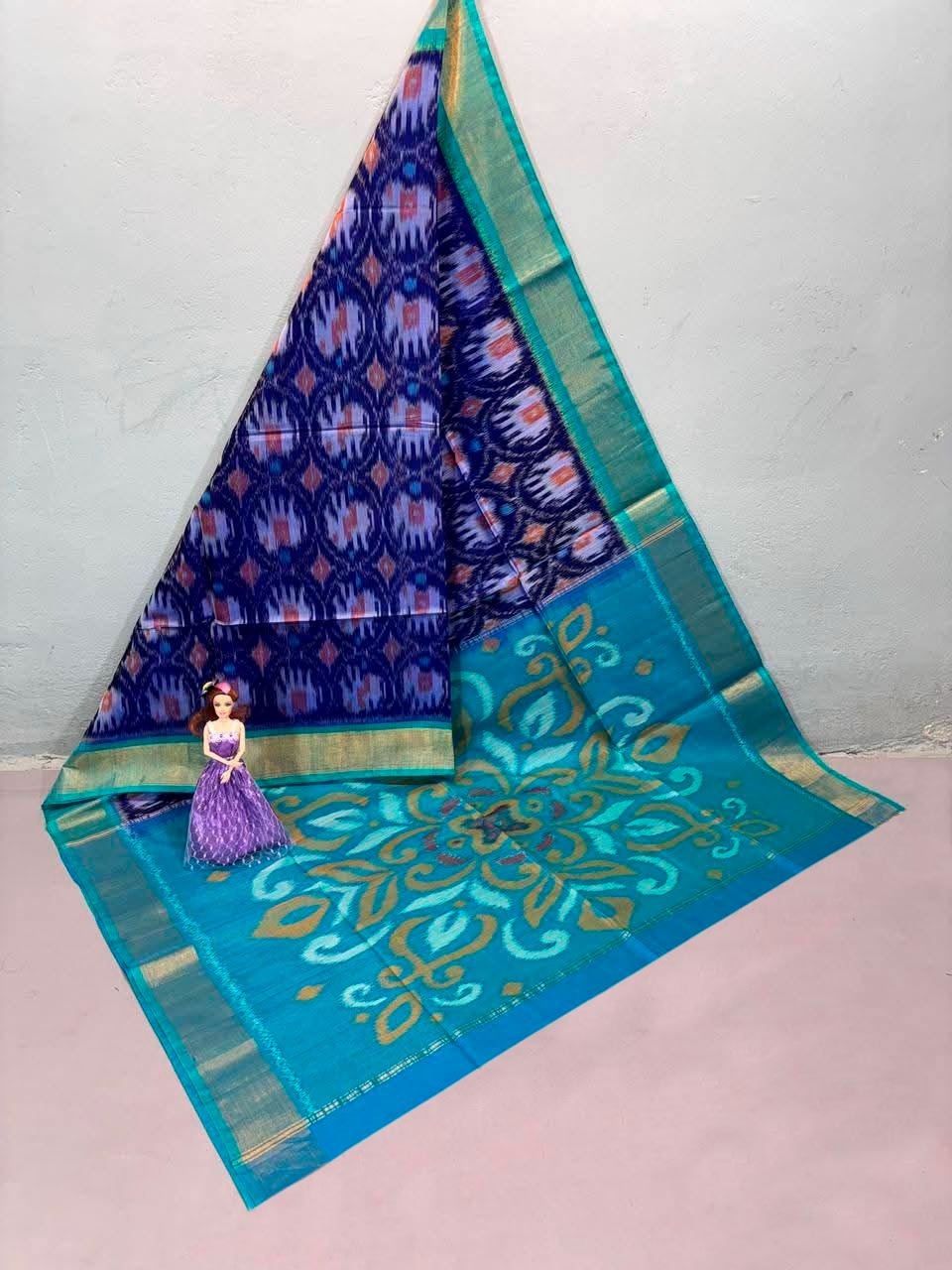 Multicolor Dola Silk Twill Ikkat Designer Saree With Unstitched Blouse Piece For Women