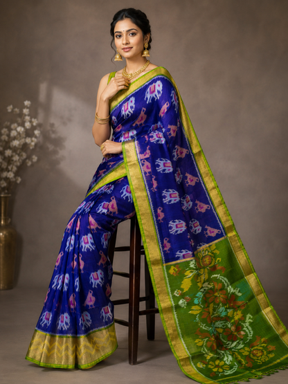 Pochampally Designer Printed & Dola Silk Fabric Saree