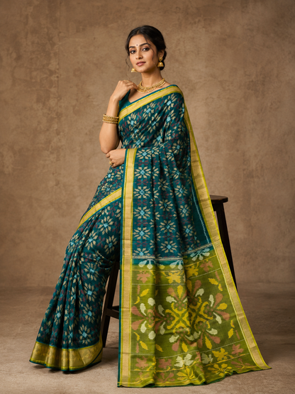 Pochampally Designer Printed & Dola Silk Fabric Saree