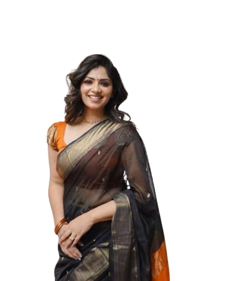 Black and Orange Banarasi Silk Saree