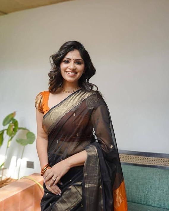 Black and Orange Banarasi Silk Saree