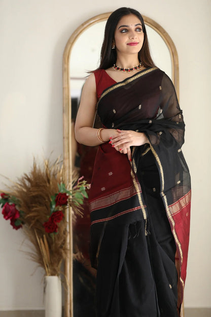 Black and Crimson Red Silk Saree