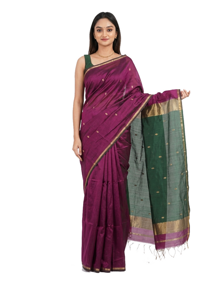Magenta and Bottle green Silk Saree