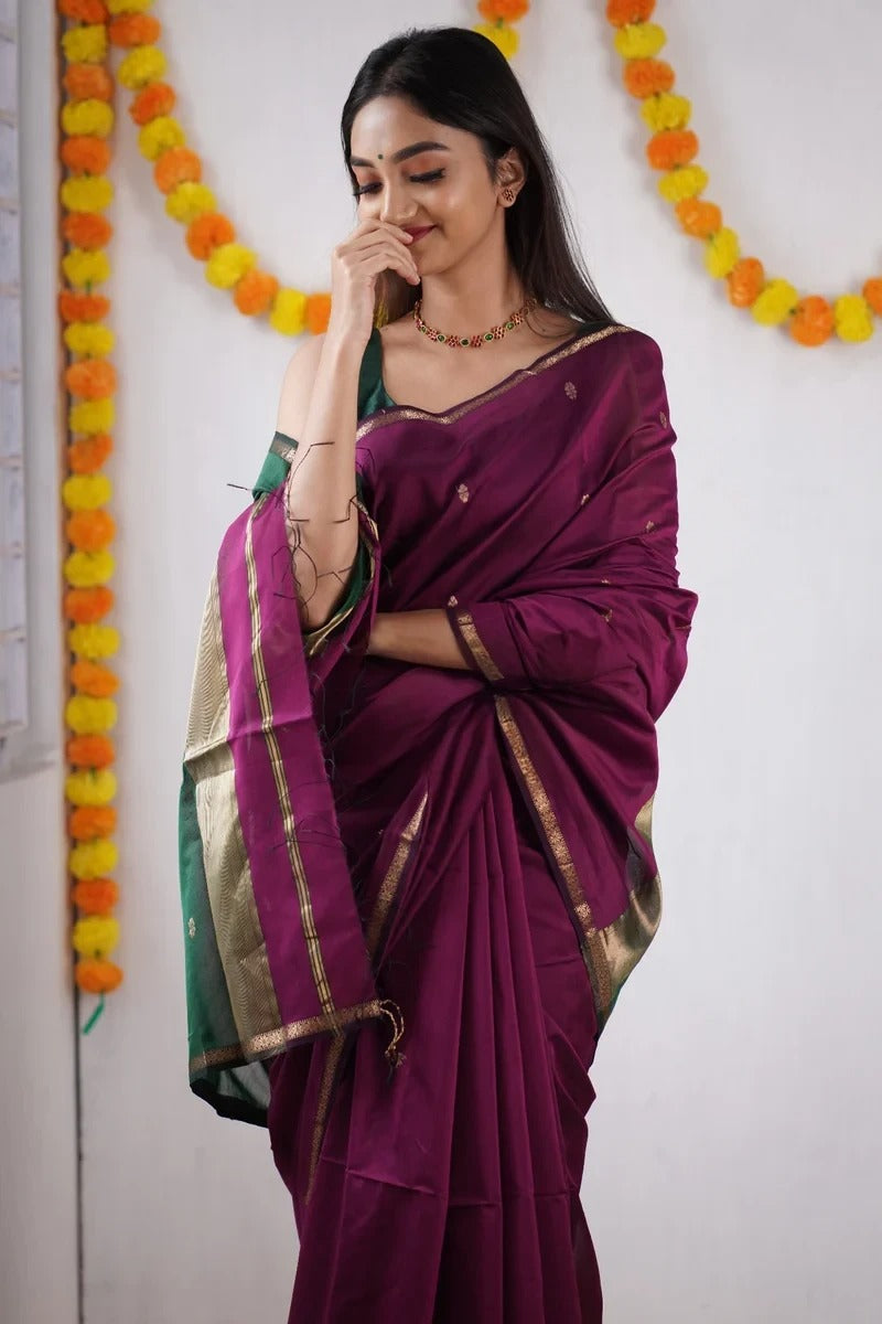 Magenta and Bottle green Silk Saree