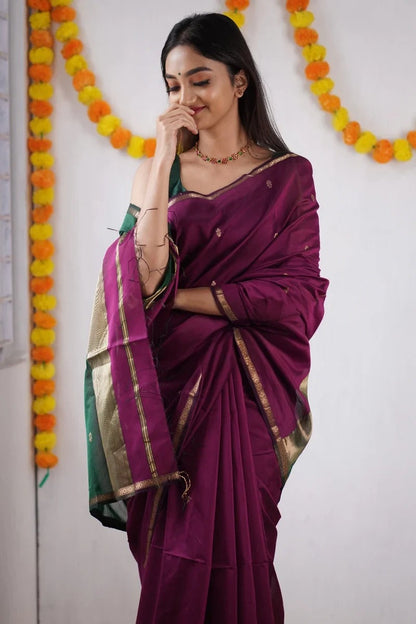 Magenta and Bottle green Silk Saree