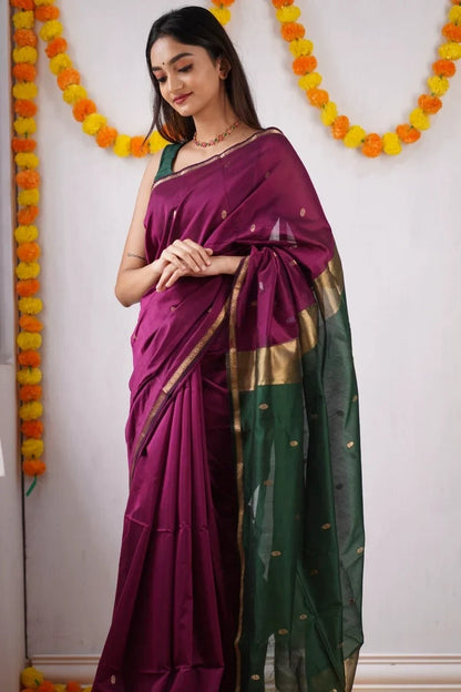 Magenta and Bottle green Silk Saree