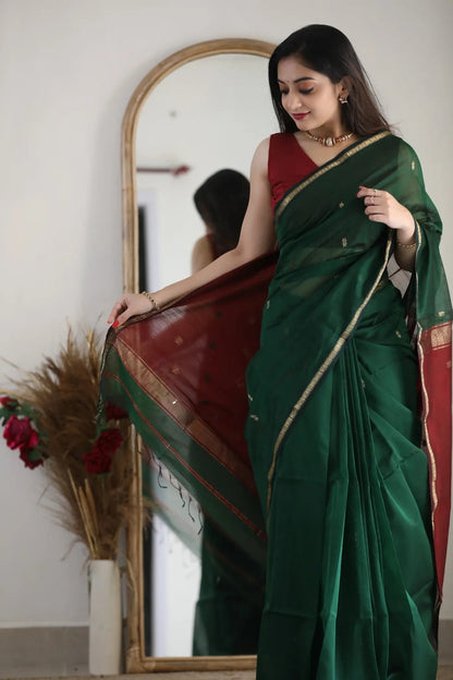 Dark Green and Crimson Red Silk Saree