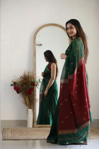 Dark Green and Crimson Red Silk Saree