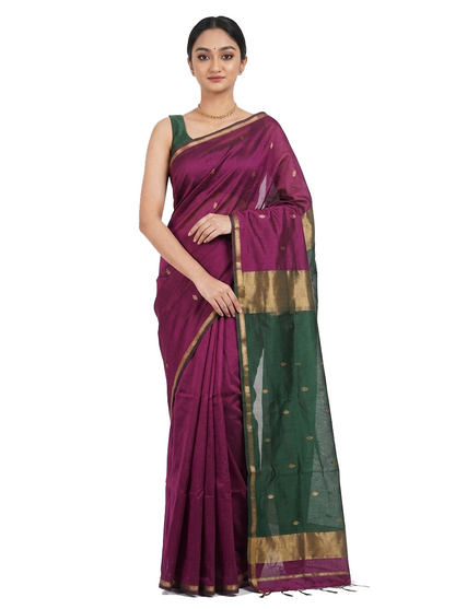 Magenta and Bottle green Silk Saree