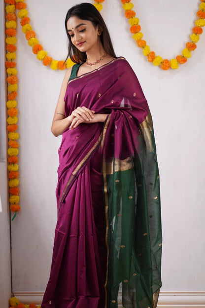 Magenta and Bottle green Silk Saree