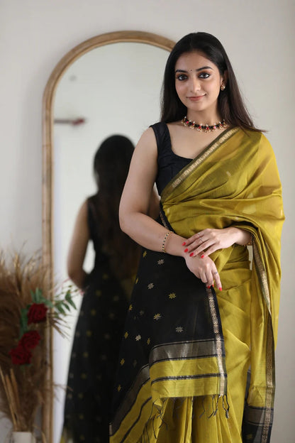 Lime Green and Black Silk Saree