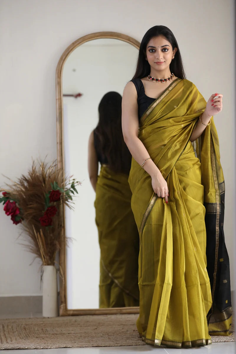 Lime Green and Black Silk Saree