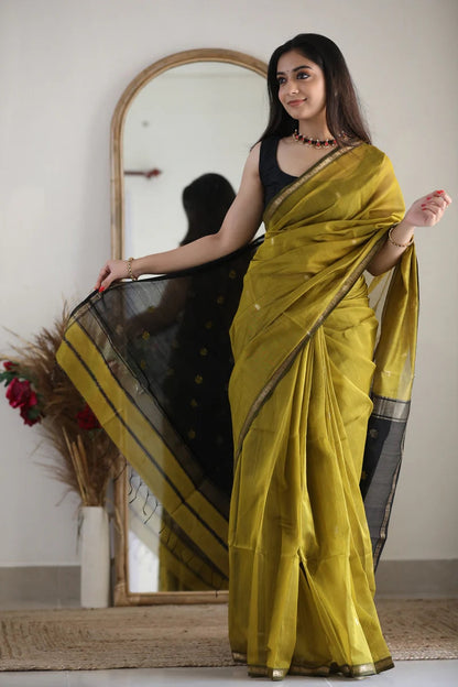 Lime Green and Black Silk Saree