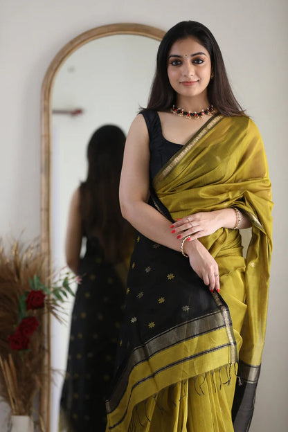 Lime Green and Black Silk Saree