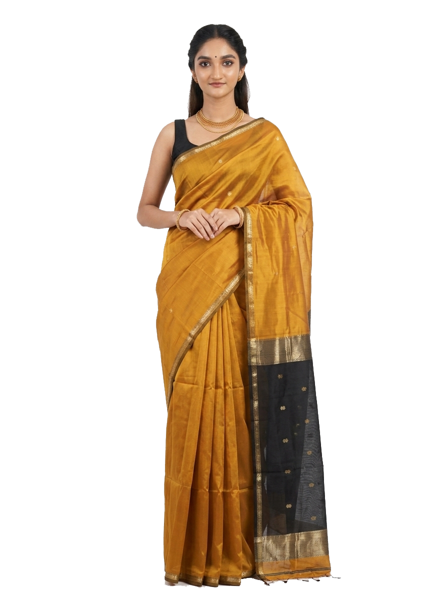 Mustard Yellow and Black Silk Saree