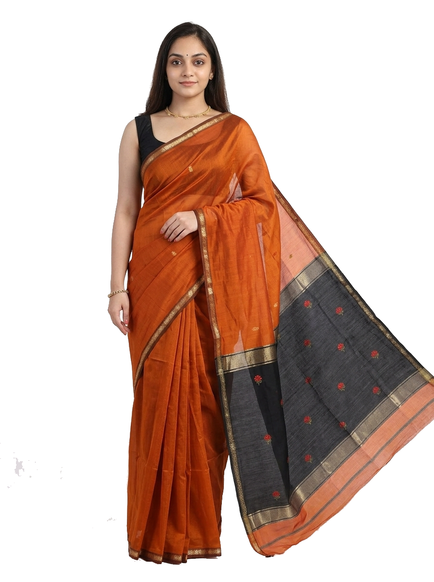 Orange and Black Silk Saree