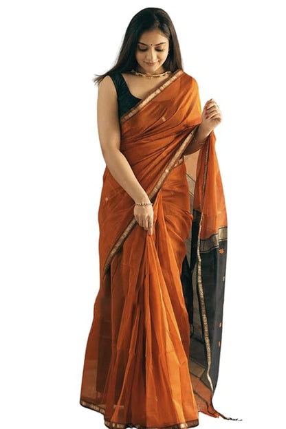 Orange and Black Silk Saree