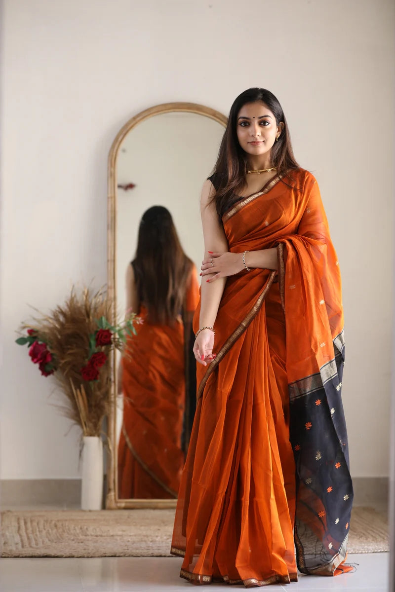 Orange and Black Silk Saree