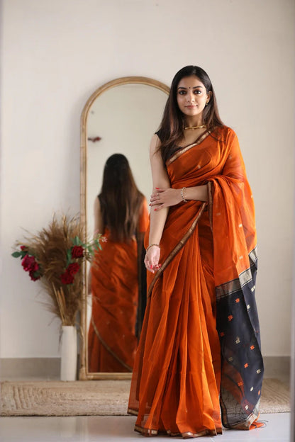 Orange and Black Silk Saree