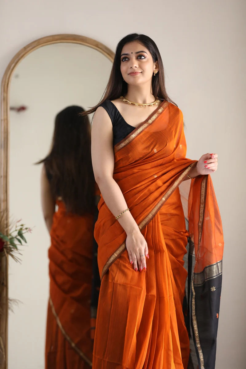 Orange and Black Silk Saree