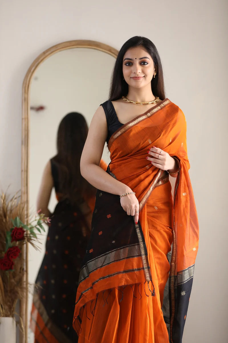 Orange and Black Silk Saree