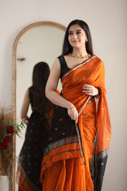 Orange and Black Silk Saree