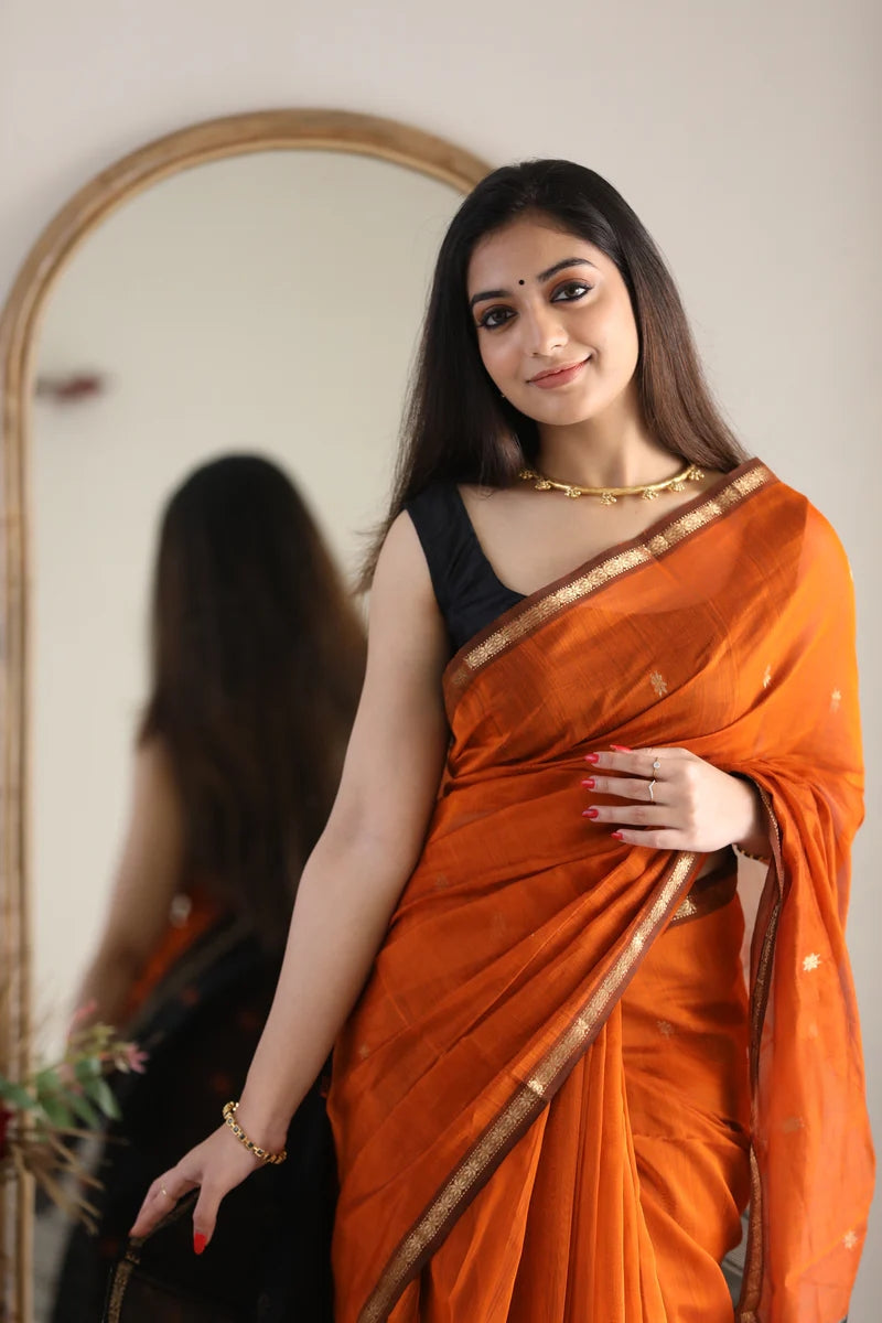 Orange and Black Silk Saree