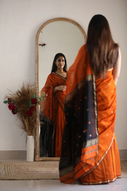 Orange and Black Silk Saree