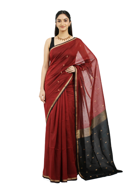 Crimson Red and Black Silk Saree