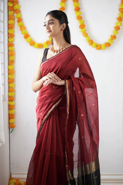 Crimson Red and Black Silk Saree
