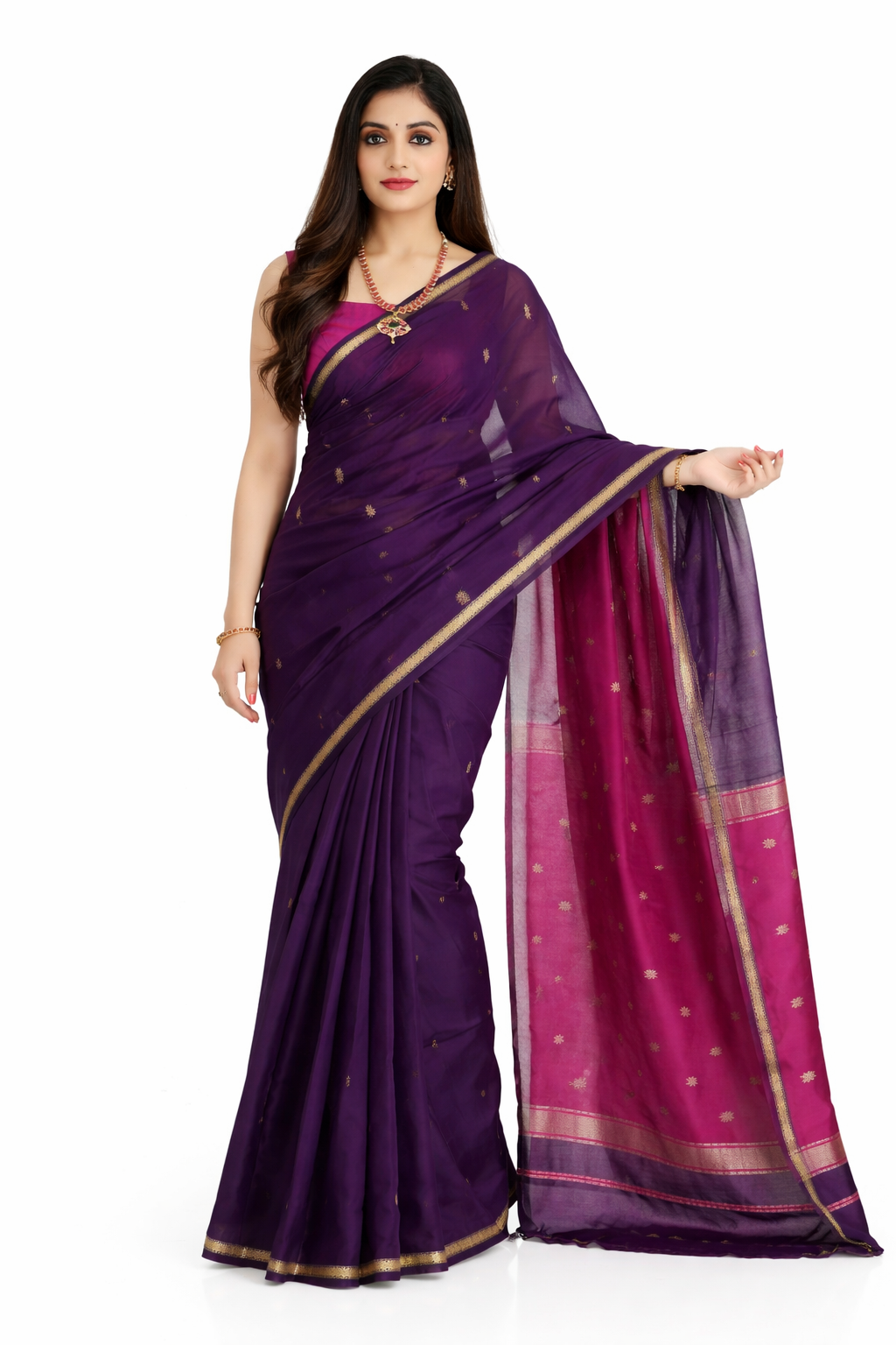 Dark Purple and Magenta Pink Silk Saree