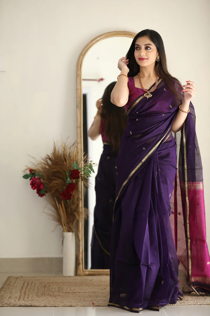 Dark Purple and Magenta Pink Silk Saree