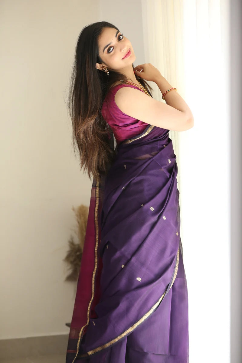 Dark Purple and Magenta Pink Silk Saree