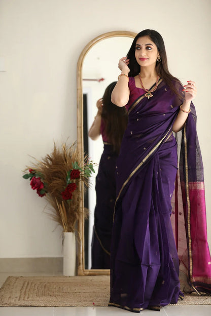 Dark Purple and Magenta Pink Silk Saree