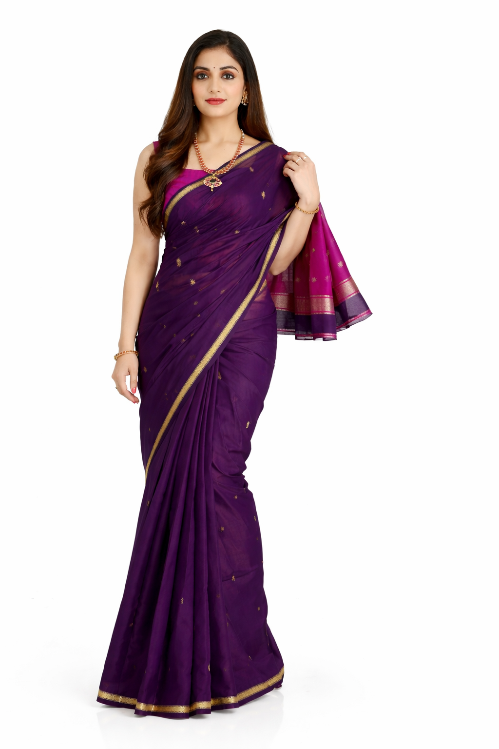 Dark Purple and Magenta Pink Silk Saree