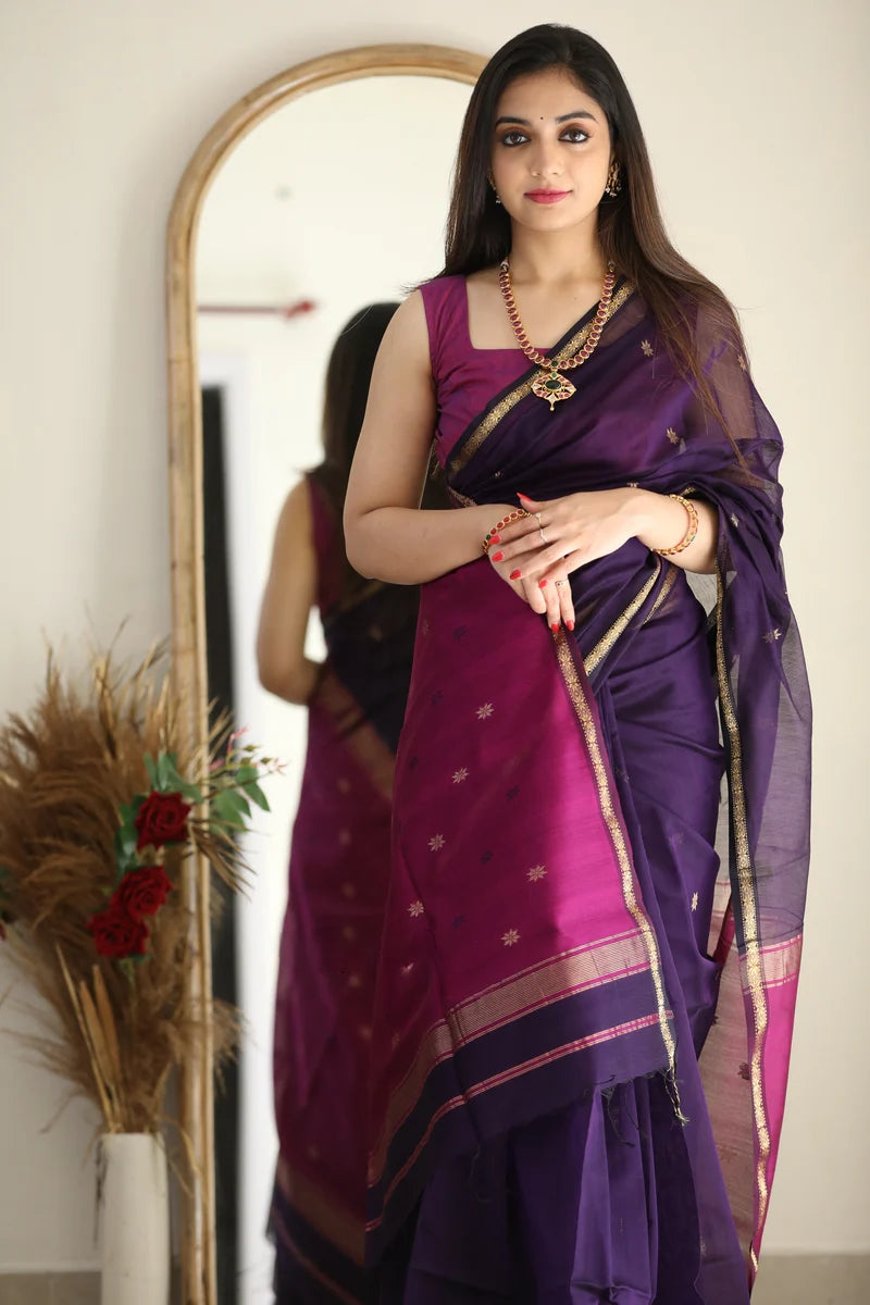 Dark Purple and Magenta Pink Silk Saree