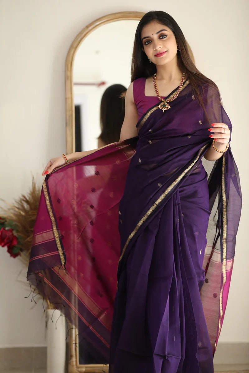Dark Purple and Magenta Pink Silk Saree