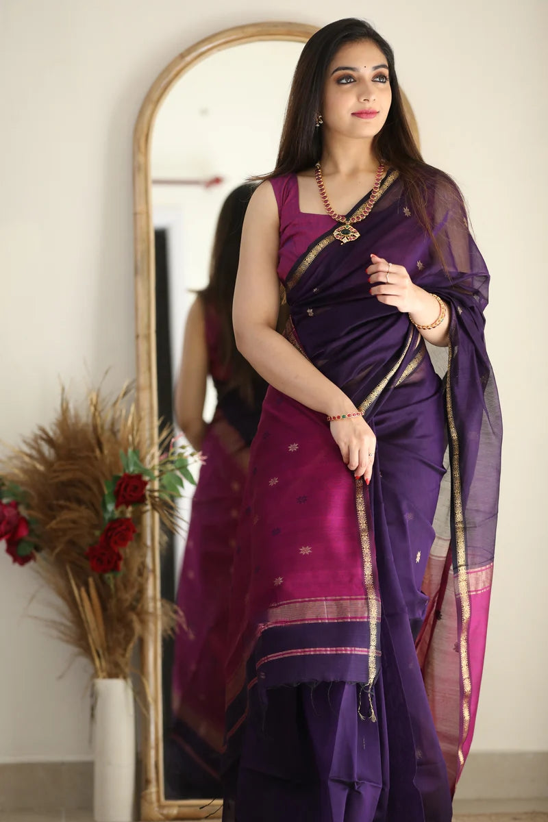 Dark Purple and Magenta Pink Silk Saree