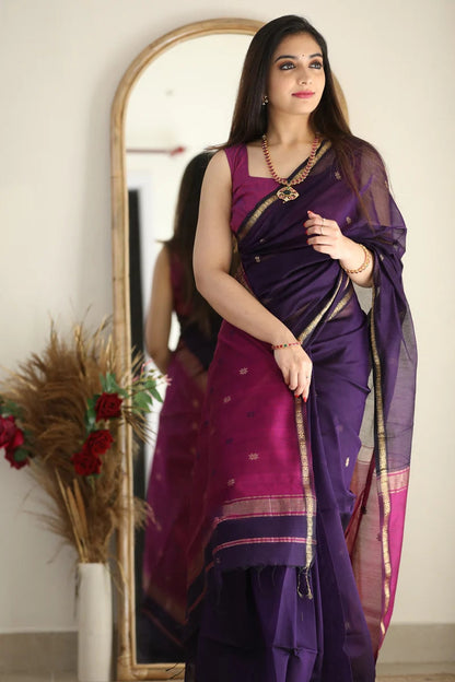 Dark Purple and Magenta Pink Silk Saree