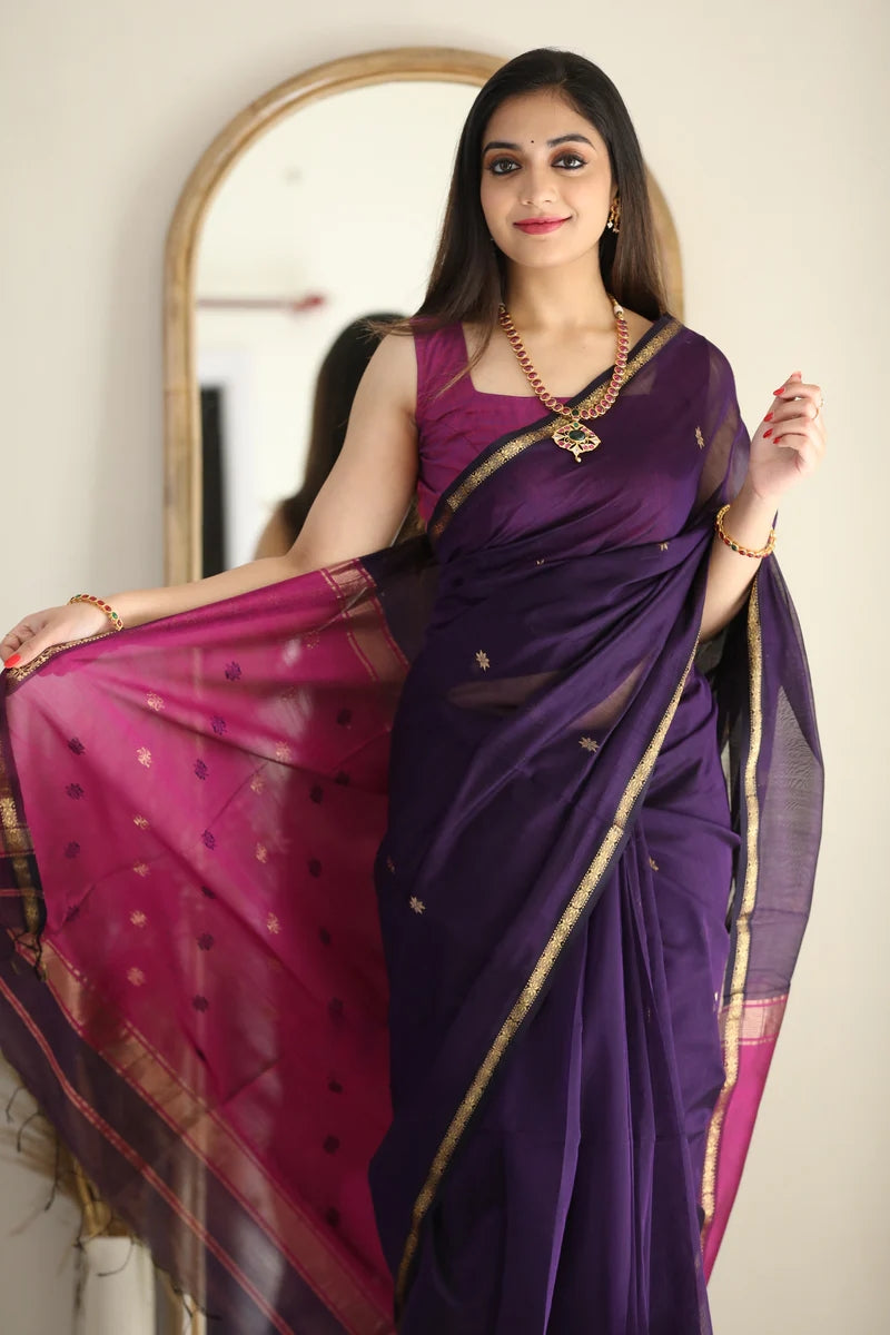 Dark Purple and Magenta Pink Silk Saree