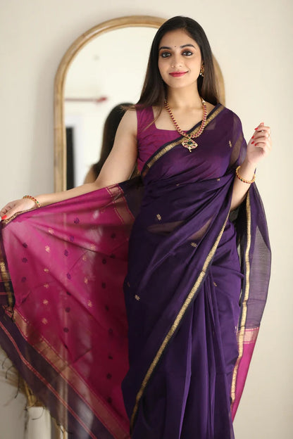 Dark Purple and Magenta Pink Silk Saree