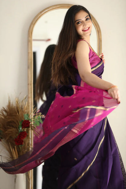 Dark Purple and Magenta Pink Silk Saree