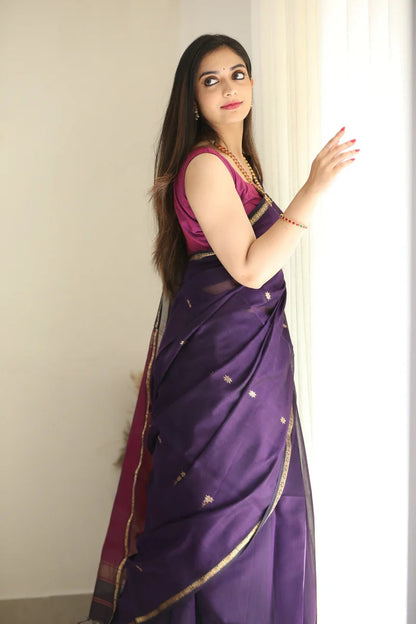 Dark Purple and Magenta Pink Silk Saree