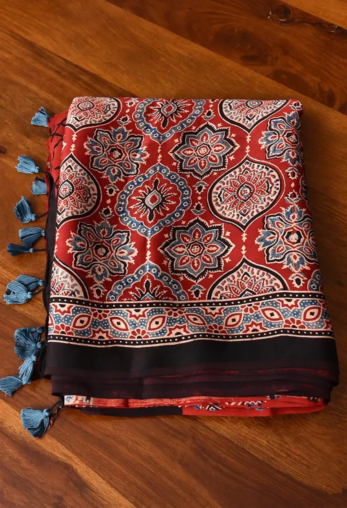 Maroon Ajrakh Model Silk Saree