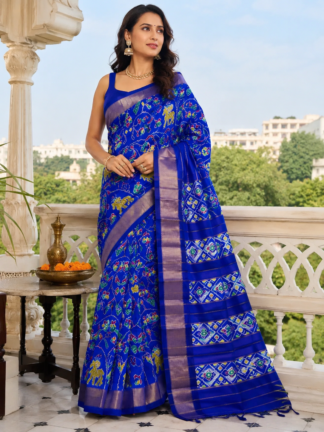 Pochampally Designer Printed & Dola Silk Fabric Saree