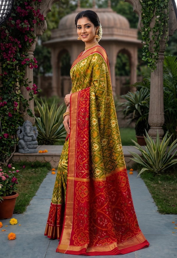 Trending Pochampally Ikkat Soft Silk Saree with Zari Border