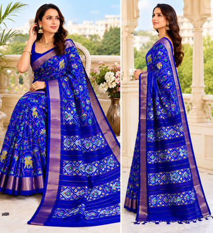 Pochampally Designer Printed & Dola Silk Fabric Saree