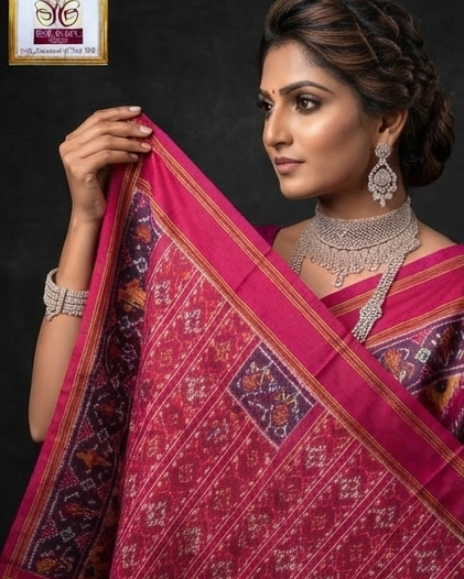 Magenta and Purple Patola Saree with Intricate Geometric Motifs, Rich Pallu, and Silk Mark Certification